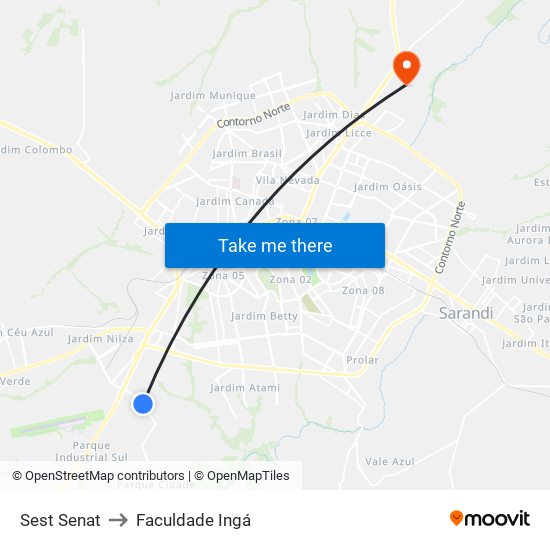 Sest Senat to Faculdade Ingá map