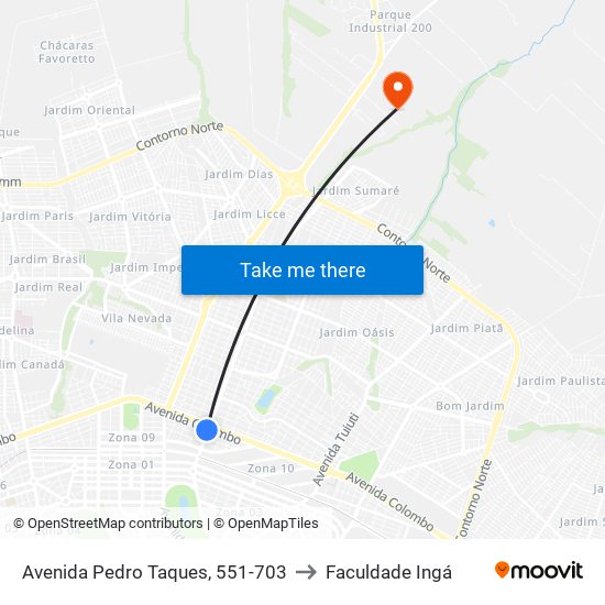 Avenida Pedro Taques, 551-703 to Faculdade Ingá map