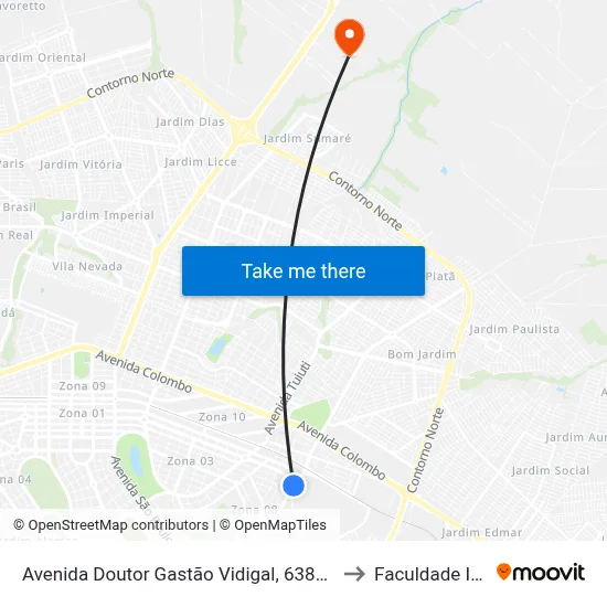 Avenida Doutor Gastão Vidigal, 6388-6540 to Faculdade Ingá map