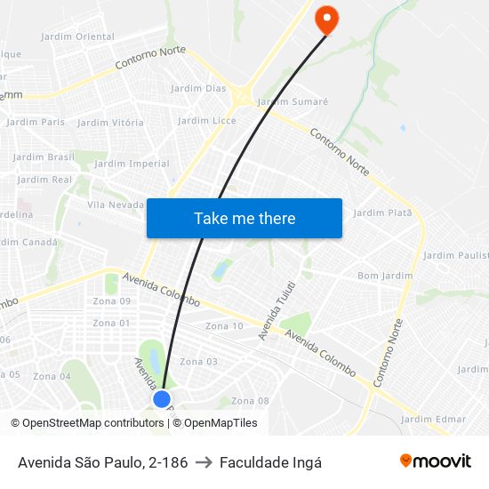 Avenida São Paulo, 2-186 to Faculdade Ingá map