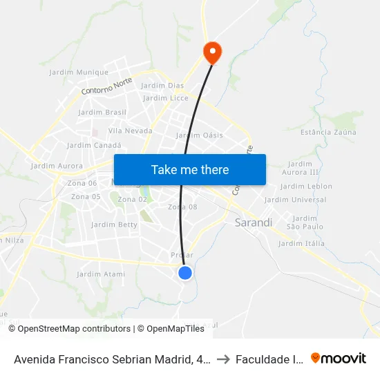 Avenida Francisco Sebrian Madrid, 487-697 to Faculdade Ingá map