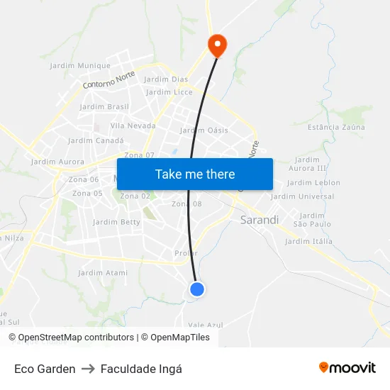 Eco Garden to Faculdade Ingá map