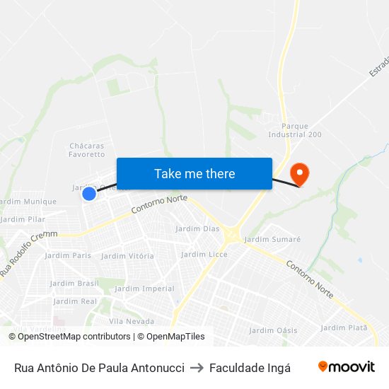 Rua Antônio De Paula Antonucci to Faculdade Ingá map