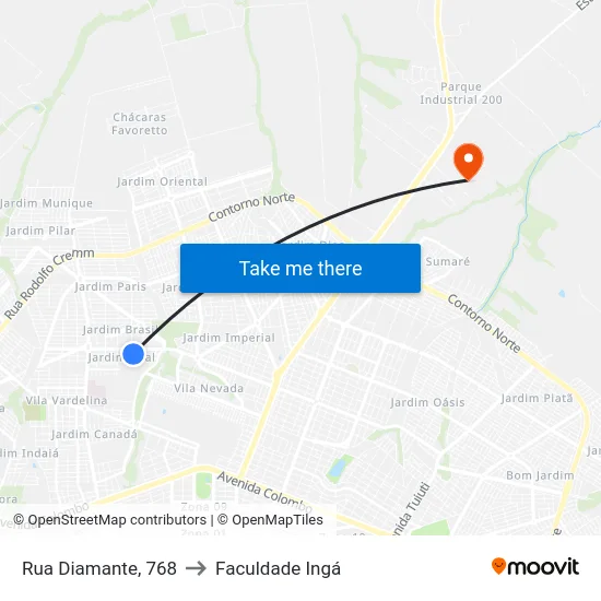 Rua Diamante, 768 to Faculdade Ingá map