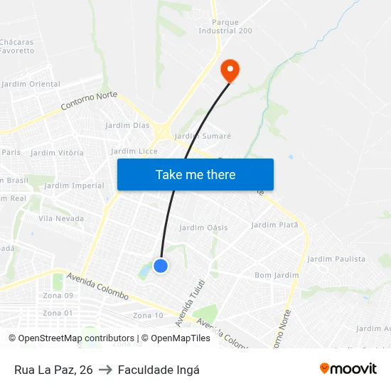 Rua La Paz, 26 to Faculdade Ingá map