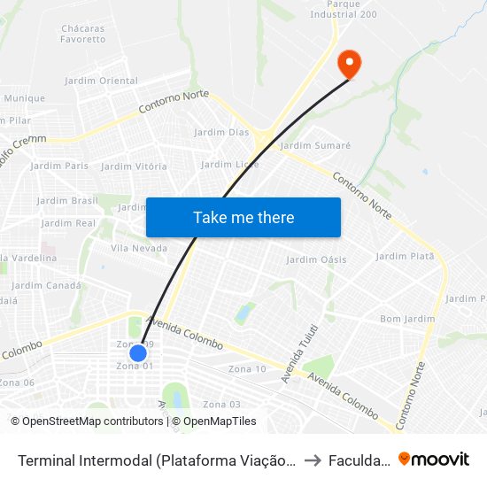 Terminal Intermodal (Plataforma Viação Garcia / Linha Mandaguari) to Faculdade Ingá map
