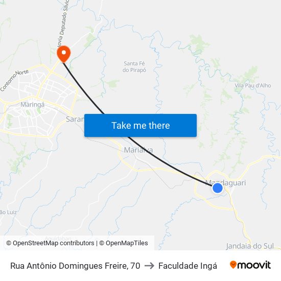 Rua Antônio Domingues Freire, 70 to Faculdade Ingá map