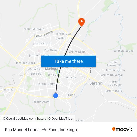 Rua Manoel Lopes to Faculdade Ingá map