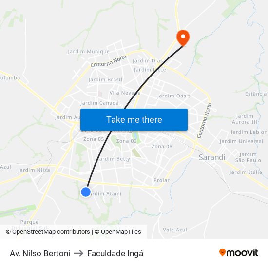 Av. Nilso Bertoni to Faculdade Ingá map