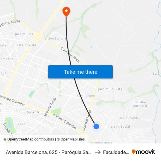 Avenida Barcelona, 625 - Paróquia Santa Terezinha to Faculdade Ingá map