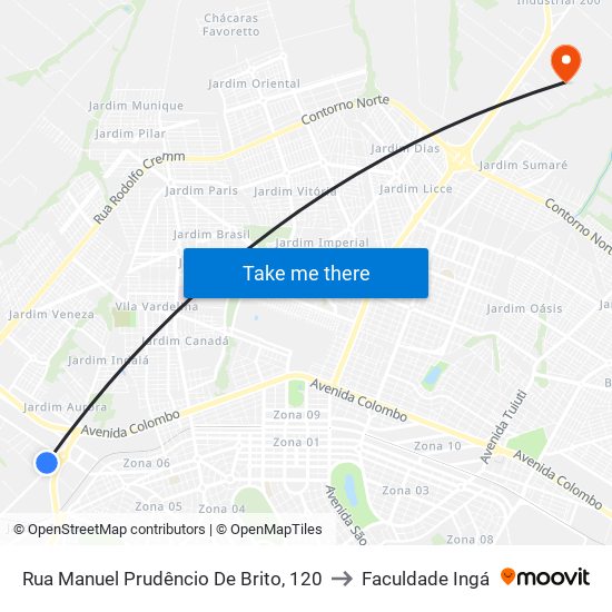 Rua Manuel Prudêncio De Brito, 120 to Faculdade Ingá map