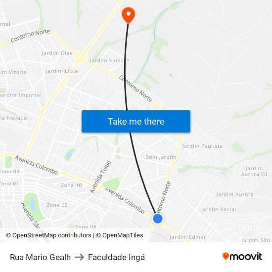 Rua Mario Gealh to Faculdade Ingá map