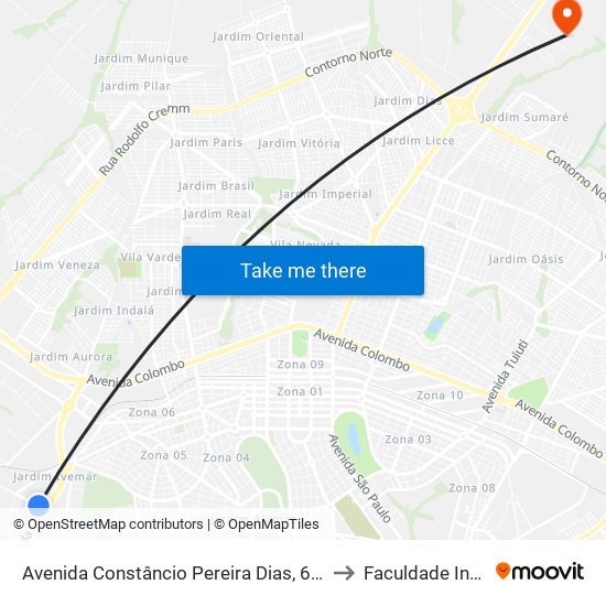 Avenida Constâncio Pereira Dias, 619 to Faculdade Ingá map