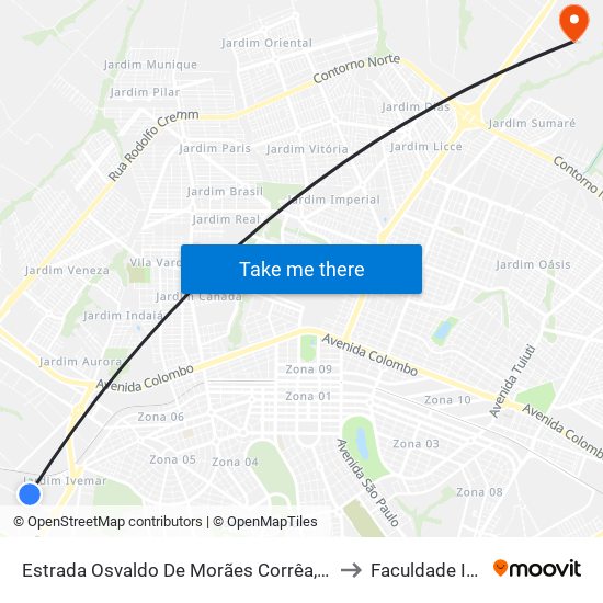 Estrada Osvaldo De Morães Corrêa, 1000 to Faculdade Ingá map