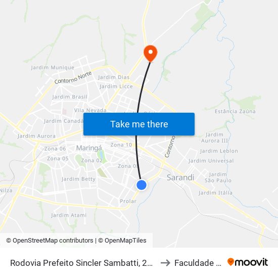 Rodovia Prefeito Sincler Sambatti, 2244-2274 to Faculdade Ingá map