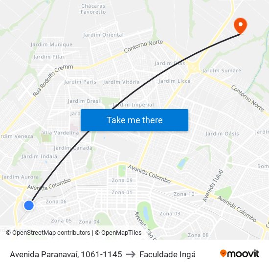 Avenida Paranavaí, 1061-1145 to Faculdade Ingá map