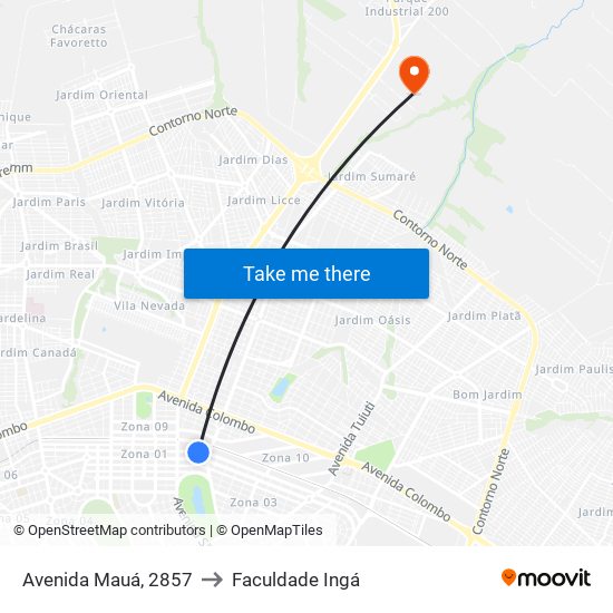 Avenida Mauá, 2857 to Faculdade Ingá map