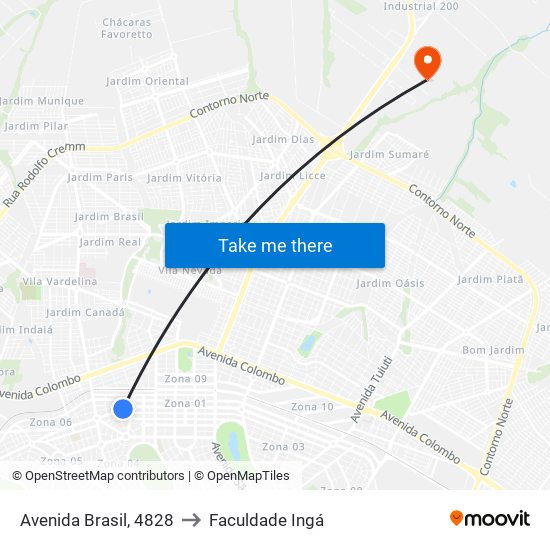 Avenida Brasil, 4828 to Faculdade Ingá map