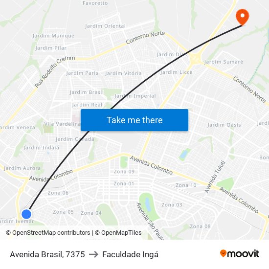 Avenida Brasil, 7375 to Faculdade Ingá map