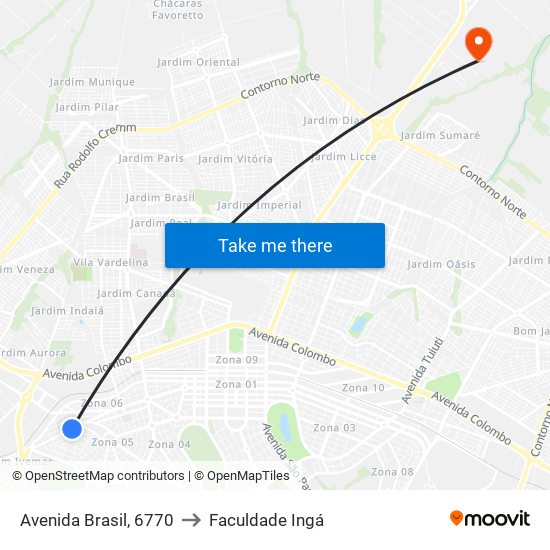 Avenida Brasil, 6770 to Faculdade Ingá map