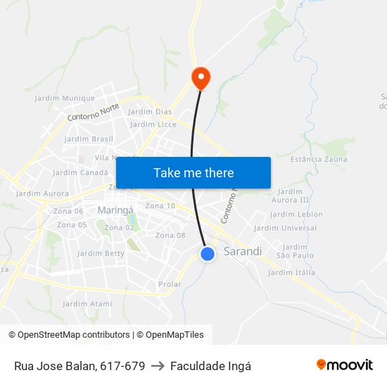 Rua Jose Balan, 617-679 to Faculdade Ingá map