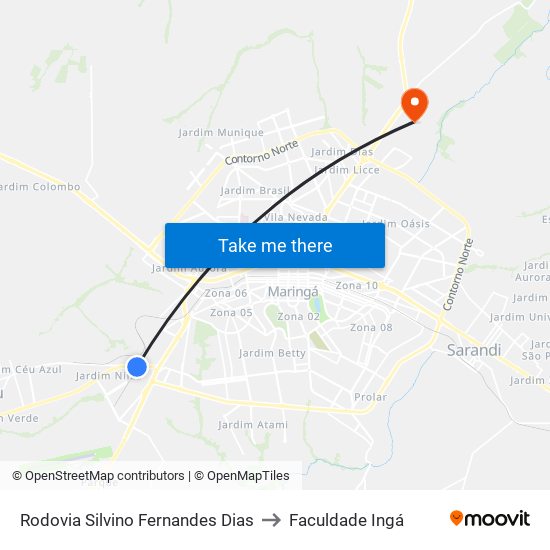 Rodovia Silvino Fernandes Dias to Faculdade Ingá map