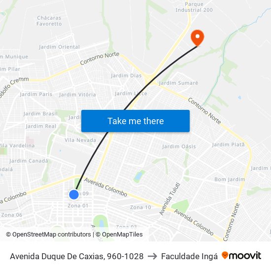 Avenida Duque De Caxias, 960-1028 to Faculdade Ingá map