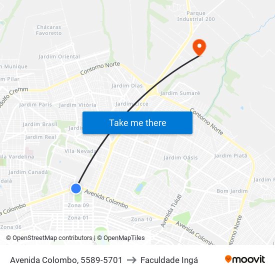 Avenida Colombo, 5589-5701 to Faculdade Ingá map