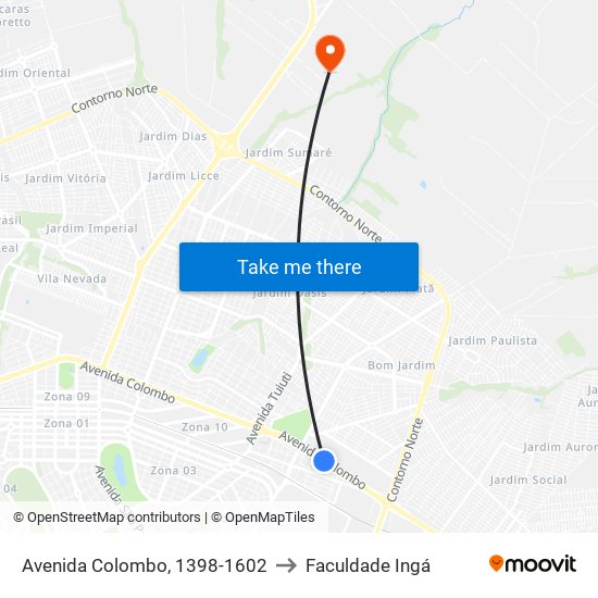 Avenida Colombo, 1398-1602 to Faculdade Ingá map