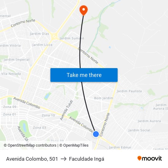 Avenida Colombo, 501 to Faculdade Ingá map