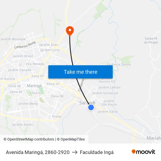Avenida Maringá, 2860-2920 to Faculdade Ingá map