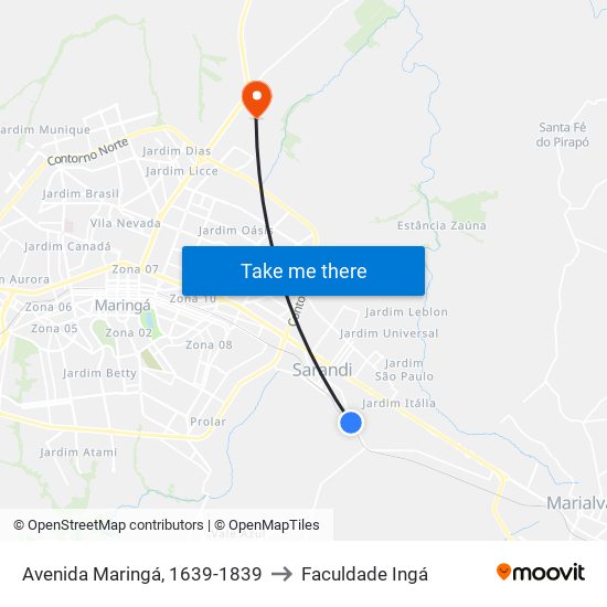 Avenida Maringá, 1639-1839 to Faculdade Ingá map