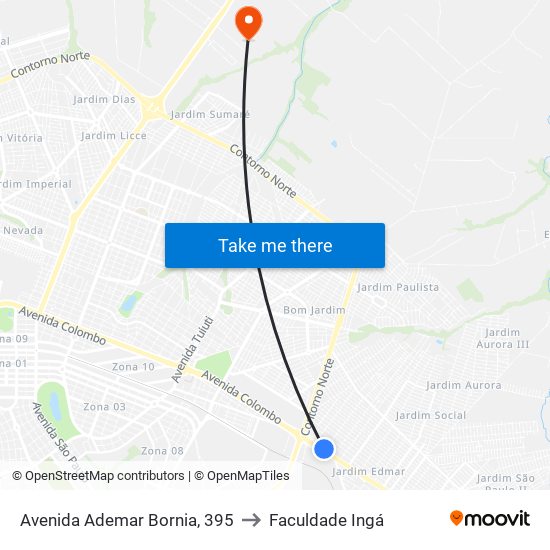 Avenida Ademar Bornia, 395 to Faculdade Ingá map