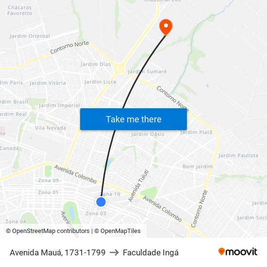 Avenida Mauá, 1731-1799 to Faculdade Ingá map