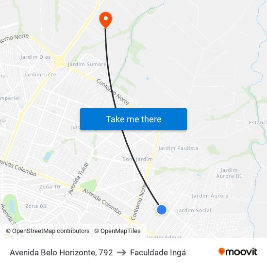 Avenida Belo Horizonte, 792 to Faculdade Ingá map