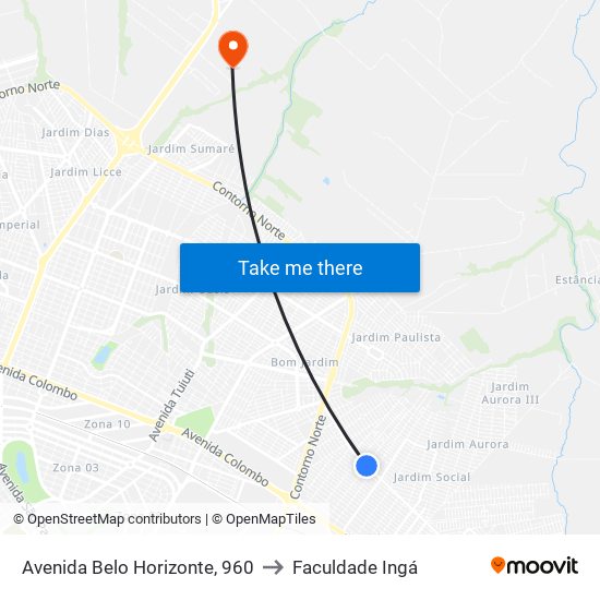 Avenida Belo Horizonte, 960 to Faculdade Ingá map