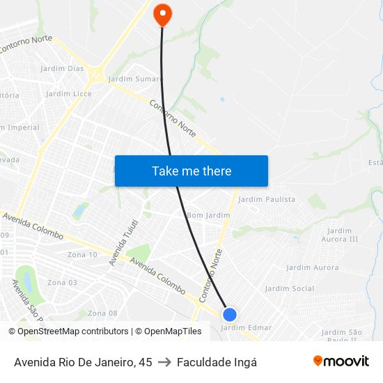 Avenida Rio De Janeiro, 45 to Faculdade Ingá map
