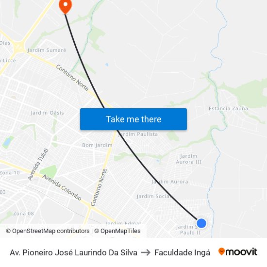 Av. Pioneiro José Laurindo Da Silva to Faculdade Ingá map