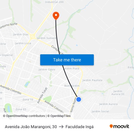 Avenida João Marangoni, 30 to Faculdade Ingá map