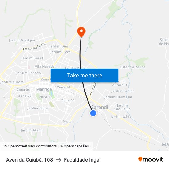 Avenida Cuiabá, 108 to Faculdade Ingá map