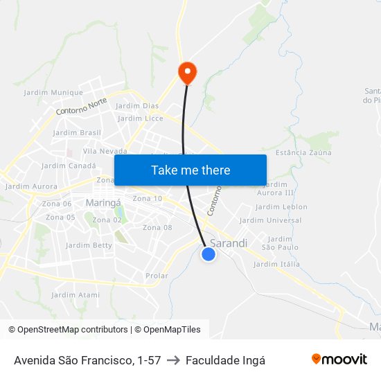 Avenida São Francisco, 1-57 to Faculdade Ingá map