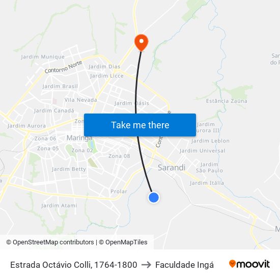 Estrada Octávio Colli, 1764-1800 to Faculdade Ingá map