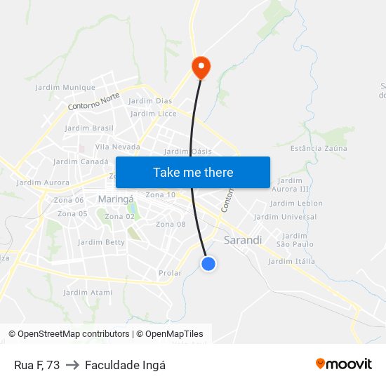 Rua F, 73 to Faculdade Ingá map