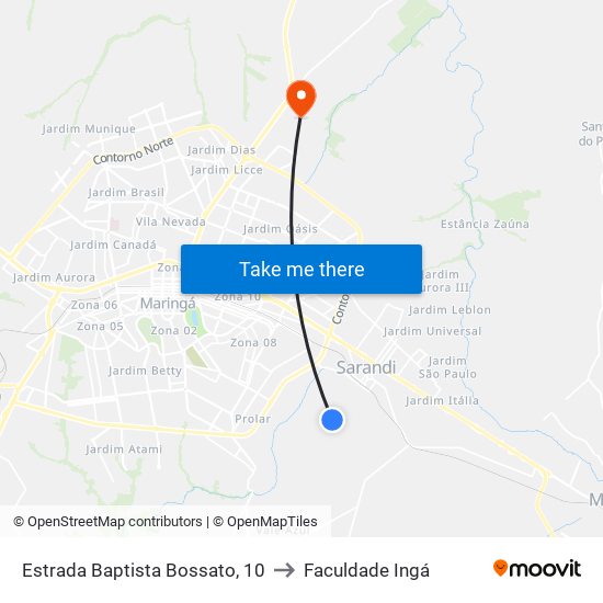 Estrada Baptista Bossato, 10 to Faculdade Ingá map