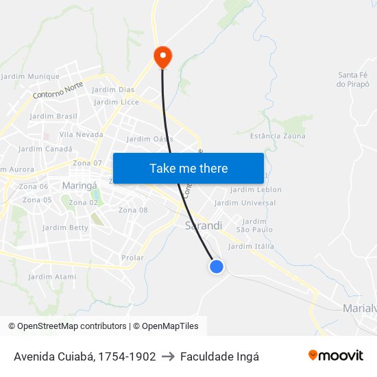 Avenida Cuiabá, 1754-1902 to Faculdade Ingá map