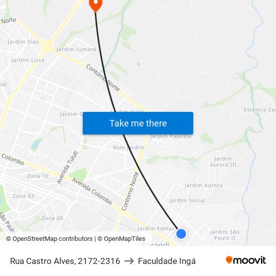 Rua Castro Alves, 2172-2316 to Faculdade Ingá map