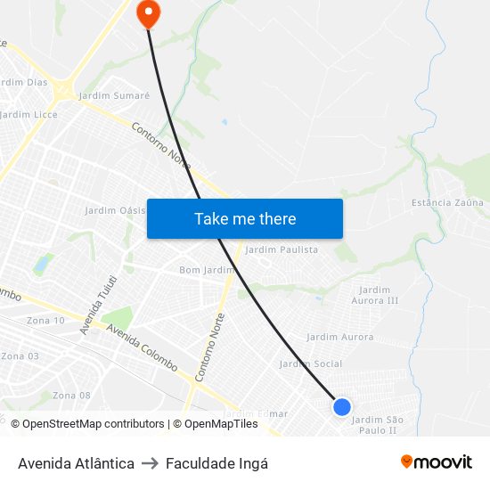 Avenida Atlântica to Faculdade Ingá map