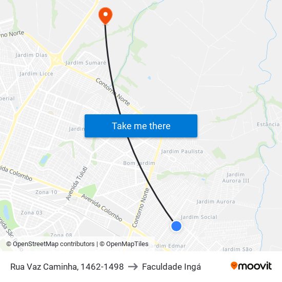 Rua Vaz Caminha, 1462-1498 to Faculdade Ingá map