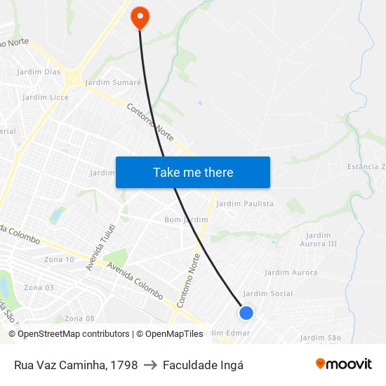 Rua Vaz Caminha, 1798 to Faculdade Ingá map