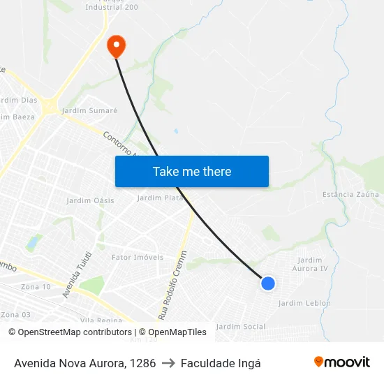 Avenida Nova Aurora, 1286 to Faculdade Ingá map